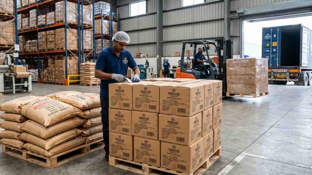 Bulk packaging and international shipment of Indian spices