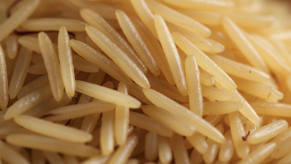 Cooked 1509 Golden Sella Basmati Rice with long fluffy grains and non-sticky texture
