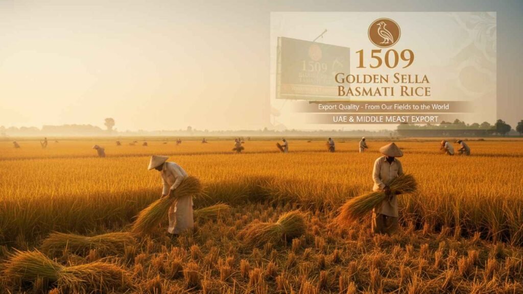 Indian basmati rice farming and export quality 1509 Golden Sella rice production