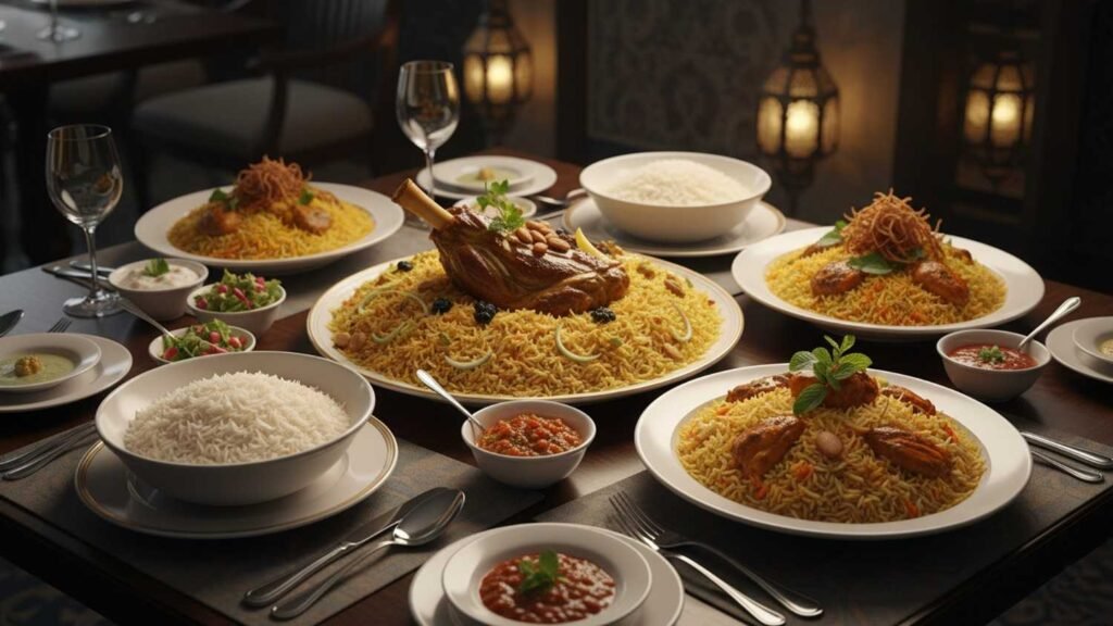 1121 White Sella Basmati Rice served with Middle Eastern mandi and biryani dishes