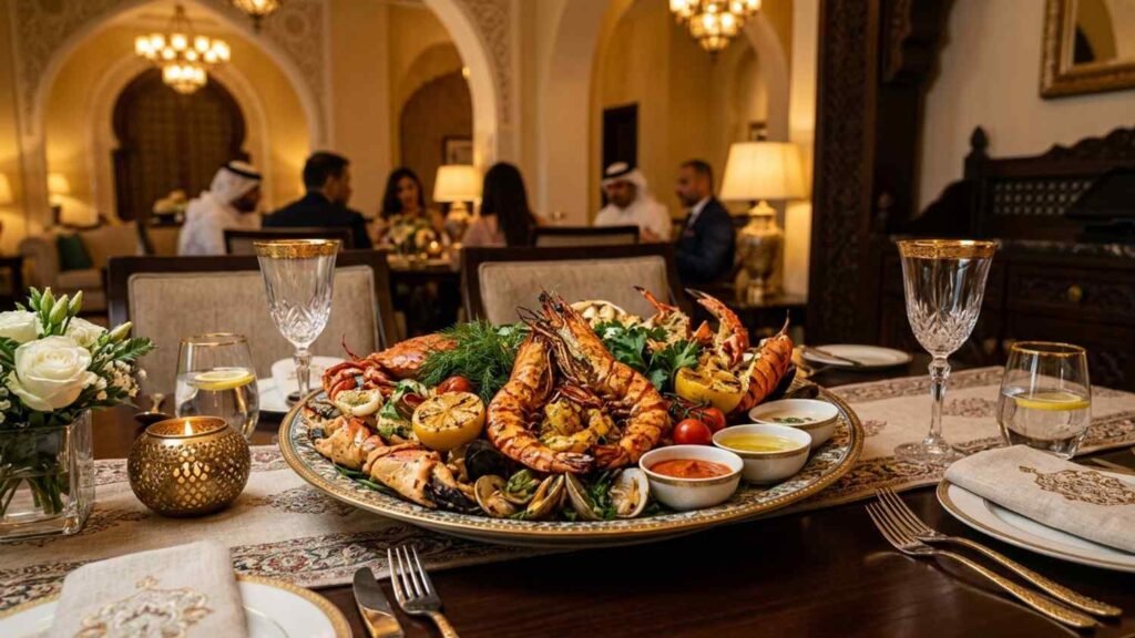 Luxury seafood platter made with exported Indian prawns in Gulf style dining